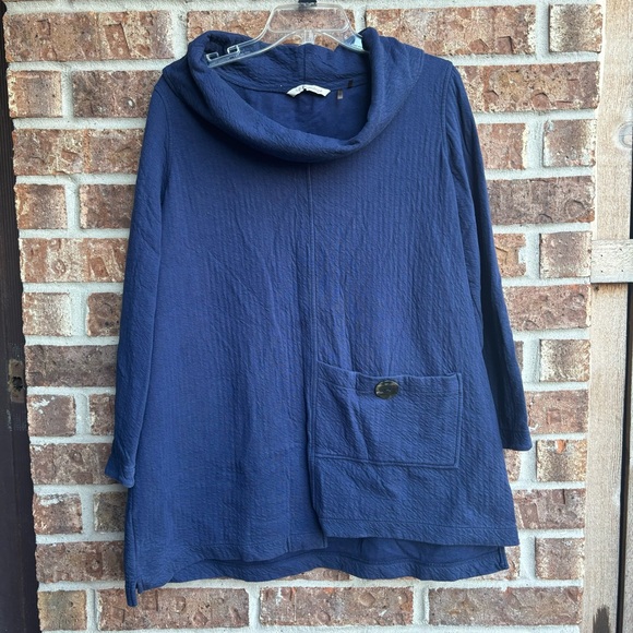 Soft surroundings navy Blue Cowl Neck Tunic with Pocket size L - Picture 1 of 6